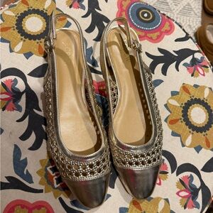 J. Crew gold Metallic Slingback Heels